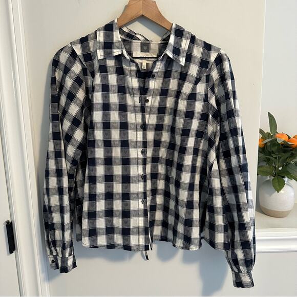 THE GREAT. Black White Heart Plaid Cotton Linen Blouse Top Small 1 - Picture 6 of 10